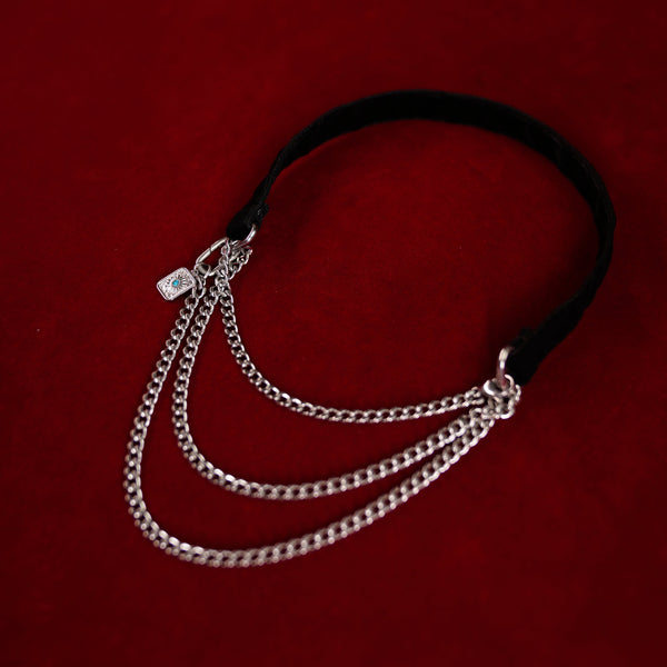 シルバーレヴェリーベルベットチョーカー – 2in1 調節可能