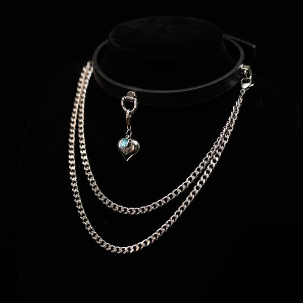 Lunar Frost Leather Choker – Minimalist Silver Accent