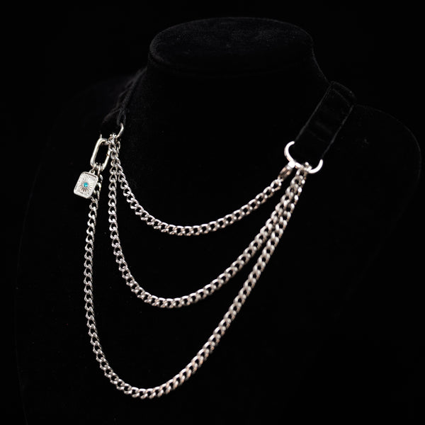 シルバーレヴェリーベルベットチョーカー – 2in1 調節可能