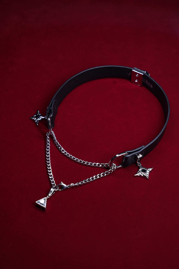 STAR CUE — Collana girocollo in pelle di agnello argentata