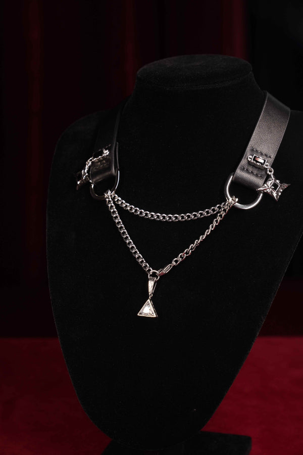 STAR CUE — Collana girocollo in pelle di agnello argentata