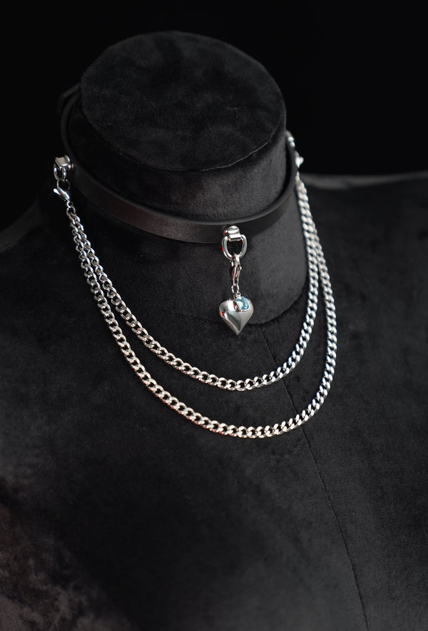 Lunar Frost Leather Choker – Minimalist Silver Accent