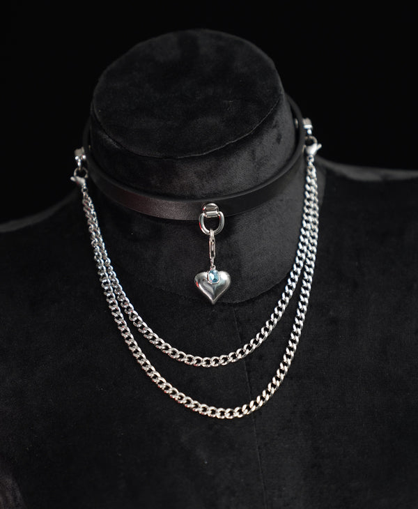 Lunar Frost Leather Choker – Minimalist Silver Accent