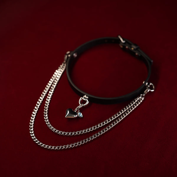 Lunar Frost Leather Choker – Minimalist Silver Accent