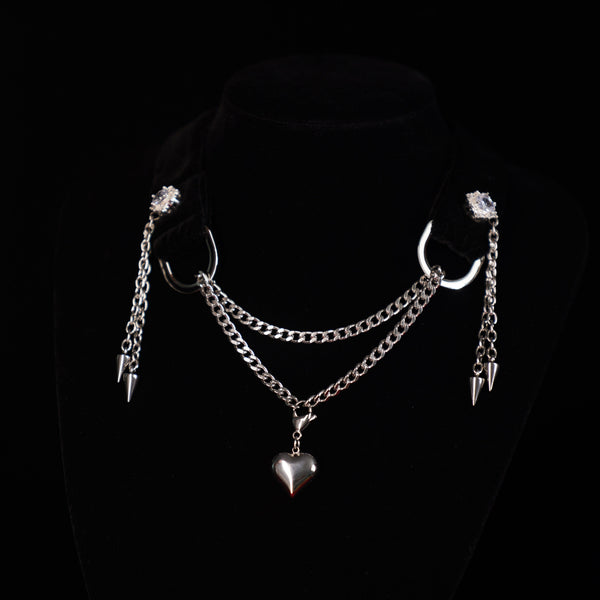 シルバーハートベルベットチョーカー