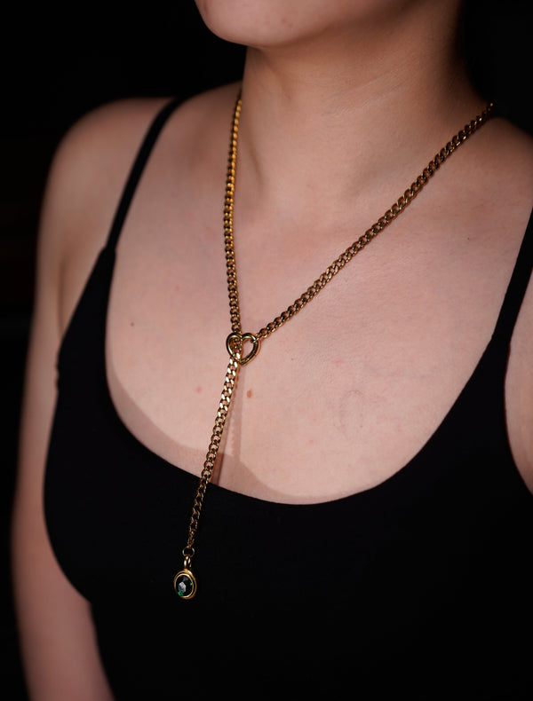 Twilight Charm Slip Chain Choker – Green Crystal & Celestial Chain Necklace  | VelourBliss