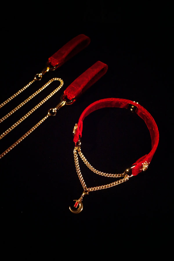CRIMSON WIDOW velvet choker and matching cuffs set