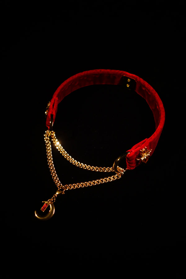 CRIMSON WIDOW scarlet velvet spider choker laid flat