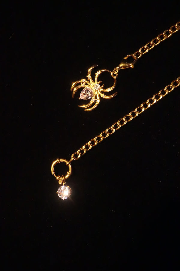 ARACHNE SILK SLIDER <br>Spider Zirconia · Gold & Silver