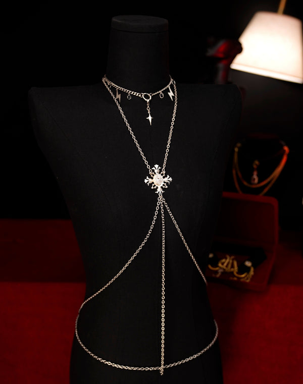 Lightning Frost Body Chain – Multi-Way Wear Silver Harness
