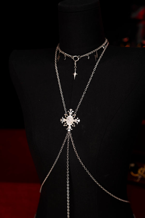 Lightning Frost Body Chain – Multi-Way Wear Silver Harness