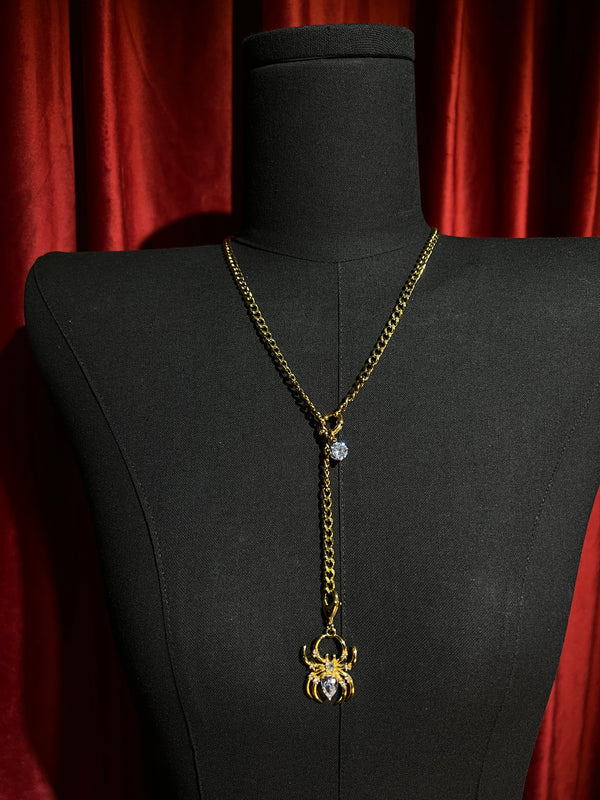 Gold Arachne spider pendant necklace product view