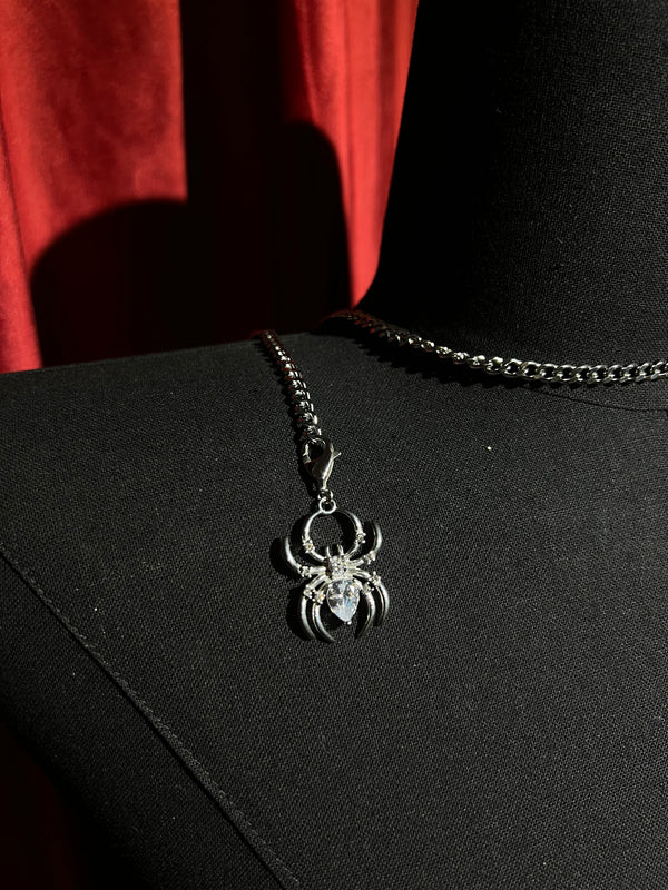 Silver titanium steel slider chain with lab-grown crystal spider