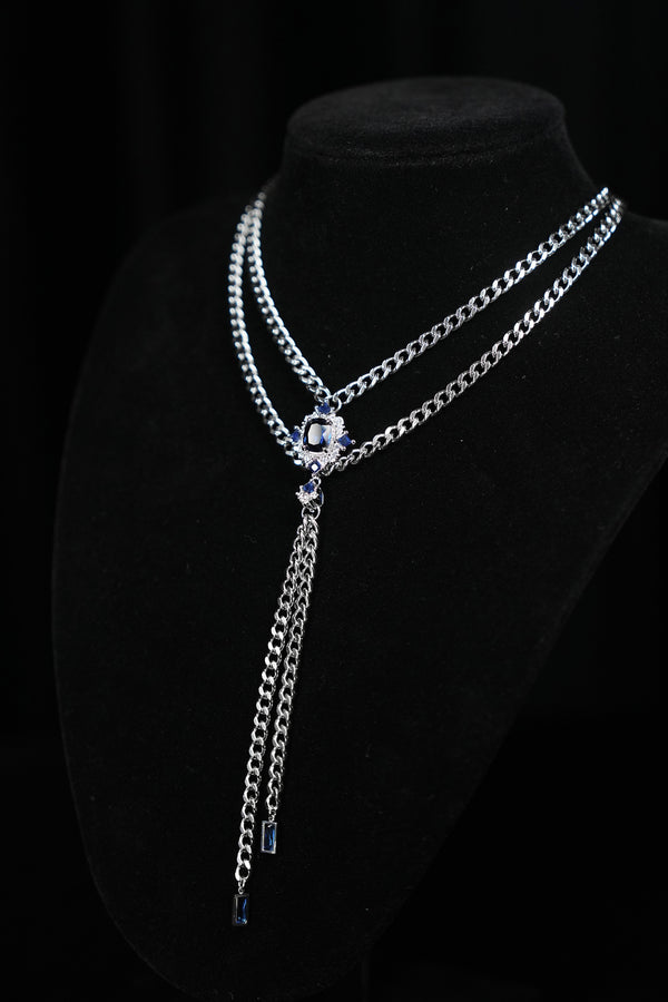 AZURE DUET | Blue Double-Layer Tassel Necklace, product image 2