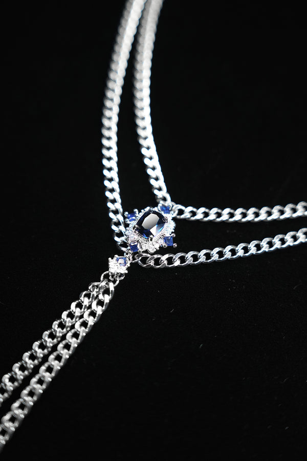 AZURE DUET | Blue Double-Layer Tassel Necklace, product image 3