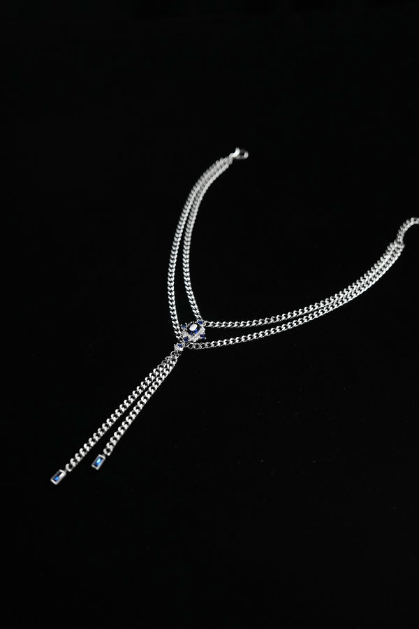 AZURE DUET | Blue Double-Layer Tassel Necklace, product image 7