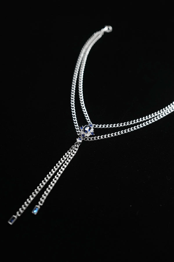 AZURE DUET | Blue Double-Layer Tassel Necklace, product image 8