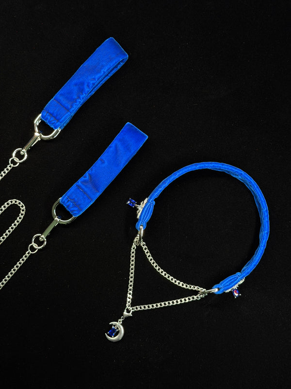 BLUE MOON BOW velvet choker and cuffs complete set