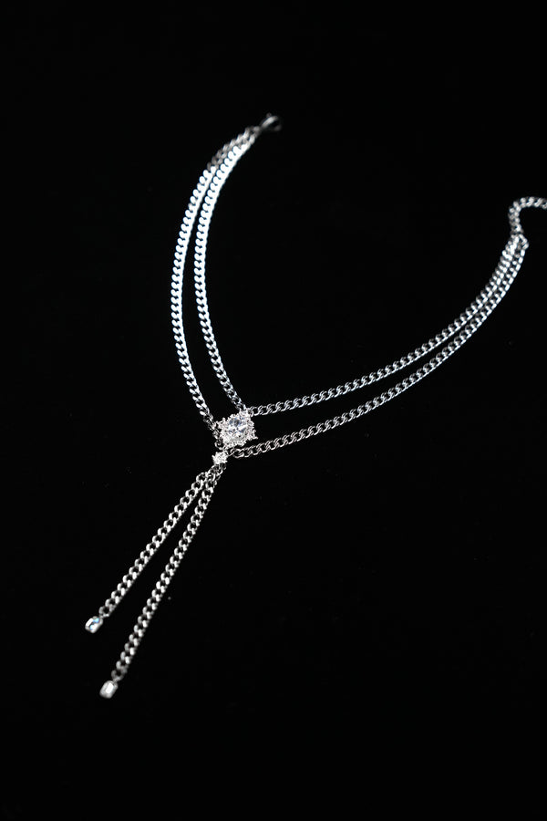 LUMINOUS DUET | Silver Double-Layer Tassel Necklace, product image 1