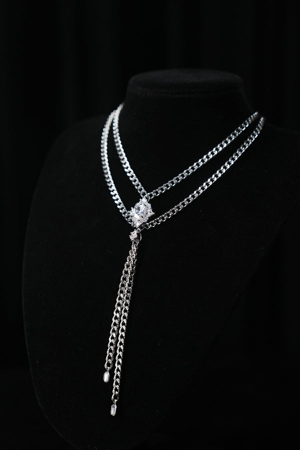 LUMINOUS DUET | Silver Double-Layer Tassel Necklace, product image 2
