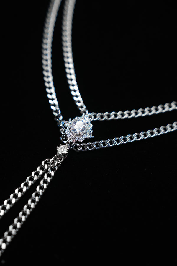 LUMINOUS DUET | Silver Double-Layer Tassel Necklace, product image 3