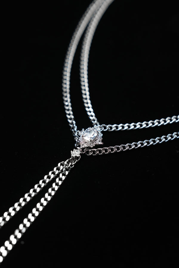 LUMINOUS DUET | Silver Double-Layer Tassel Necklace, product image 4