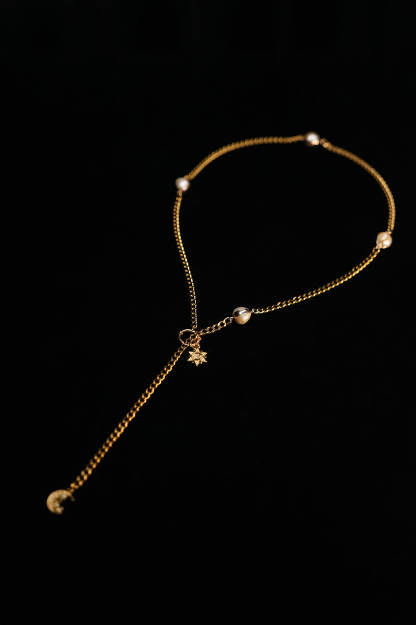 MY CONSTANT STAR gold-tone sun and moon pearl necklace, full design
