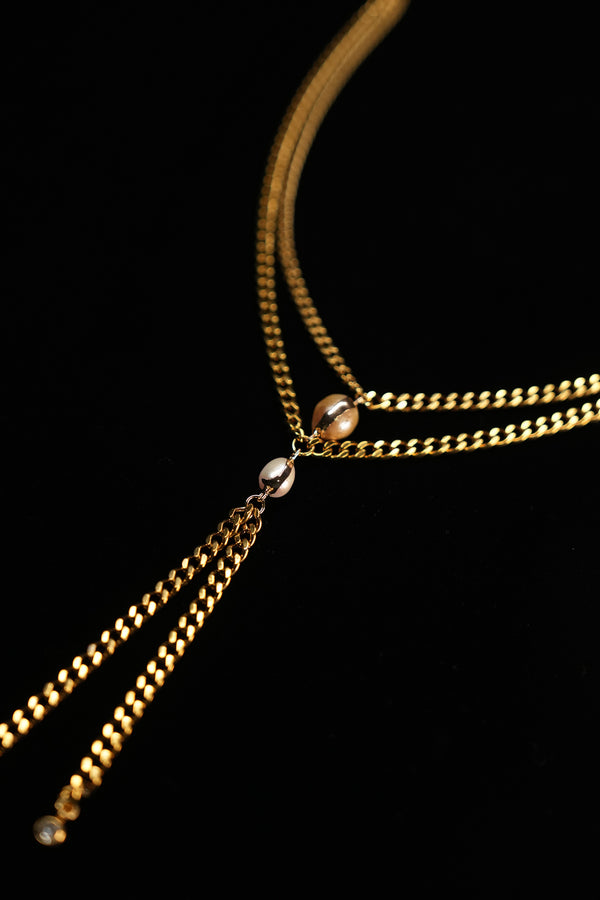 PEARL DUET | Gold Double-Layer Pearl Tassel Necklace, product image 3