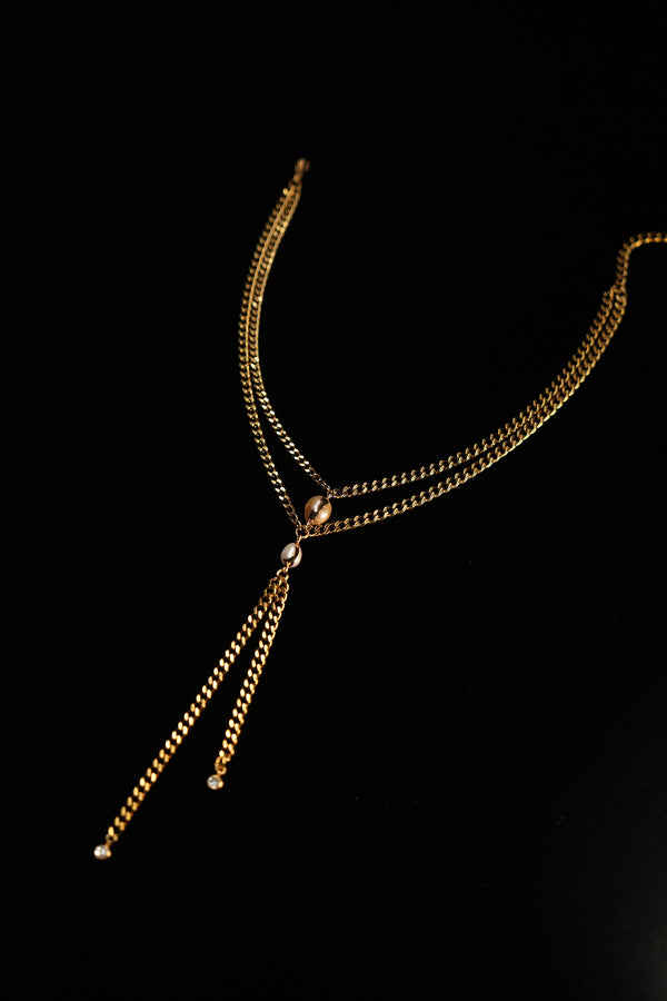 PEARL DUET | Gold Double-Layer Pearl Tassel Necklace, product image 5