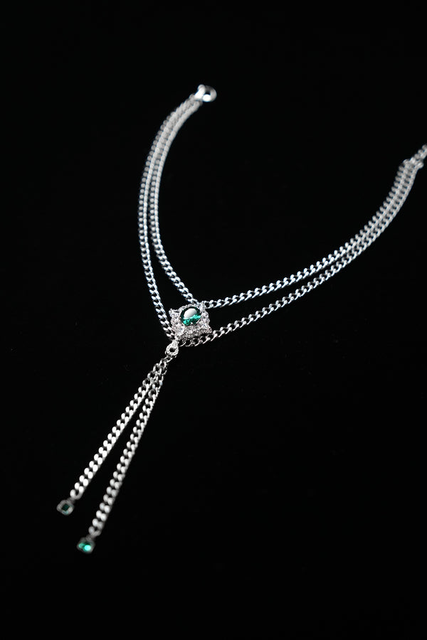 VERDANT DUET | Green & Silver Double-Layer Tassel Necklace, product image 1