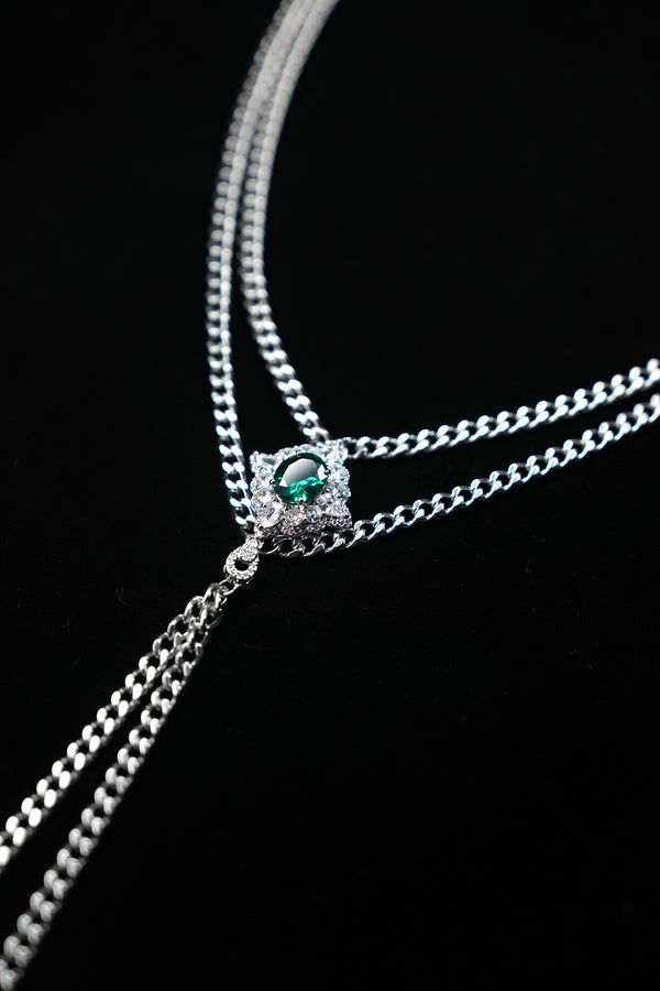 VERDANT DUET | Green & Silver Double-Layer Tassel Necklace, product image 3