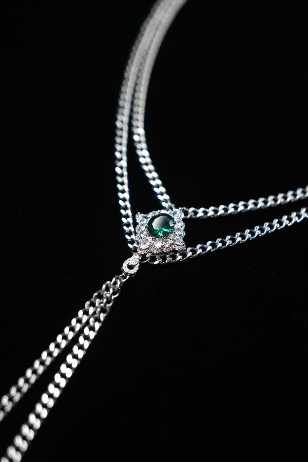 VERDANT DUET | Green & Silver Double-Layer Tassel Necklace, product image 4