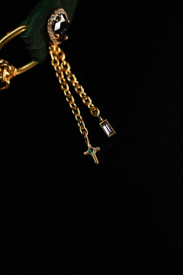Gold-tone chain tassels with cross-shaped and crystal charms