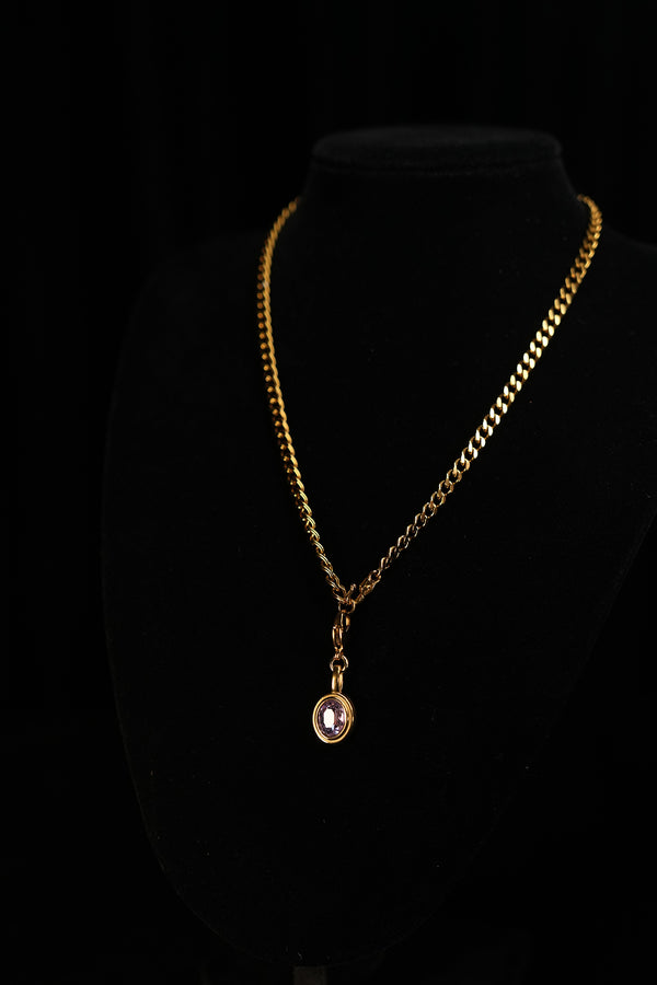 Gold-tone Cuban chain with detachable purple zircon pendant