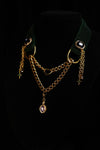 Layered green velvet and gold-tone chain choker