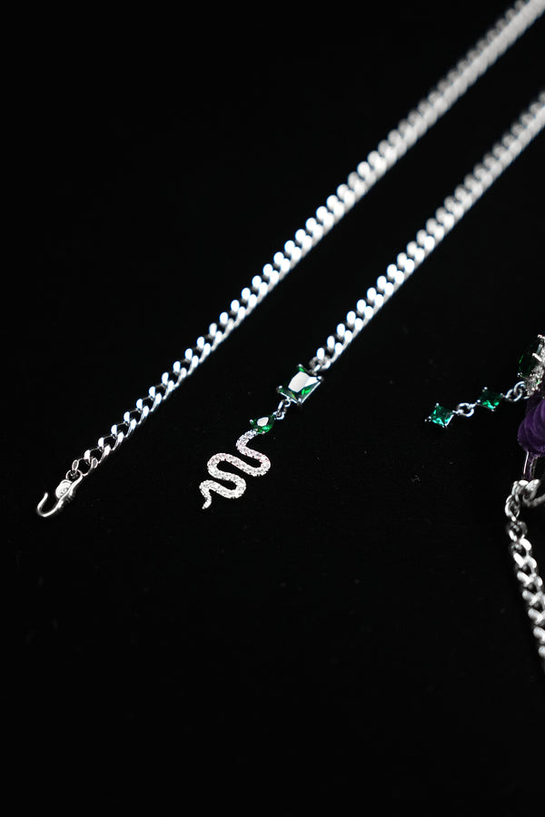 Detachable silver-tone chain and serpent pendant