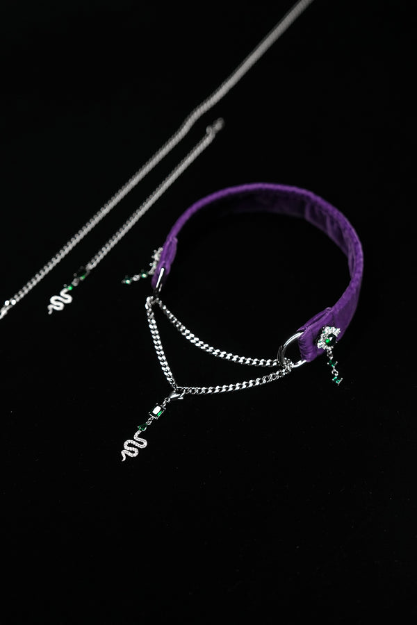 Four-in-one purple velvet choker components